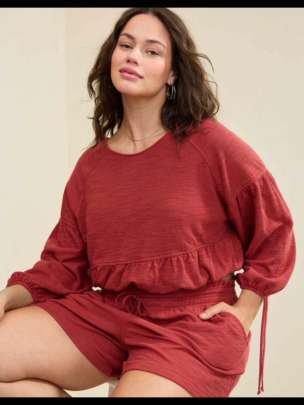 aerie Rust Red Endless Summer Cropped Sweatshirt Size Large